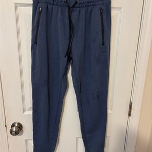 Men's Blue Joggers with Black Zipper Accents